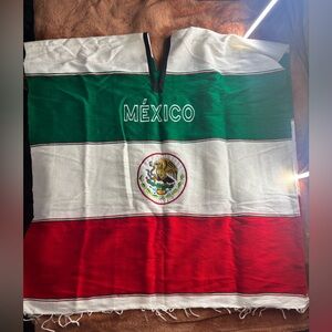 México Embroidered Poncho Top Mexican Flag Eagle Serape Style